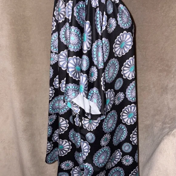 LuLaRoe Black and Teal Patterned Blouse - Picture 2 of 3